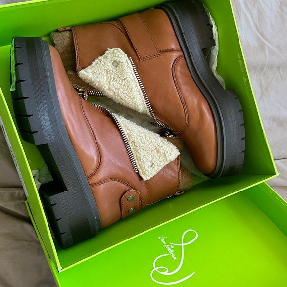 NIB Sam Edelman Linds Platform Boots Brown Zippered Sock Winter Size 7.5 New - Picture 9 of 10